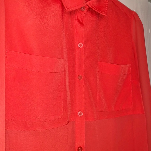 Sheer Coral Long Sleeve Blouse - Picture 2 of 3